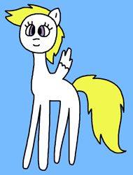Size: 848x1118 | Tagged: safe, artist:the-rainbow-nigga420, imported from derpibooru, surprise, pegasus, pony, 1000 hours in ms paint, adoraprise, blue background, cute, female, g1, g1 to g4, g4, generation leap, mare, ms paint, paint.net, simple background, smiling, solo