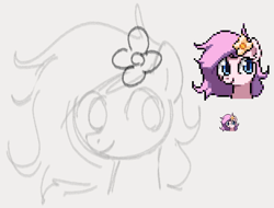 Size: 625x474 | Tagged: safe, artist:dotkwa, imported from derpibooru, oc, oc only, oc:kayla, earth pony, pony, bust, female, filly, flower, flower in hair, foal, gradient background, sketch, solo