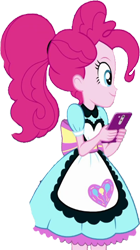 Size: 1412x2520 | Tagged: safe, edit, edited screencap, editor:homersimpson1983, imported from derpibooru, screencap, pinkie pie, human, equestria girls, apron, background removed, cellphone, clothes, female, g4, not a vector, phone, simple background, smartphone, solo, transparent background, waitress