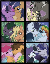 Size: 1280x1630 | Tagged: safe, artist:pegacousinceles, imported from derpibooru, applejack, cheese sandwich, discord, fancypants, flash sentry, fluttershy, pinkie pie, rainbow dash, rarity, soarin', spike, twilight sparkle, embrace, female, hug, kissing, male, ship:applespike, ship:cheesepie, ship:discoshy, ship:flashlight, ship:raripants, ship:soarindash, shipping, straight