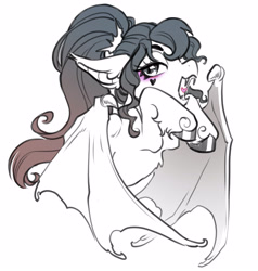 Size: 3138x3302 | Tagged: safe, artist:opalacorn, imported from derpibooru, oc, oc only, oc:sinful serenade, bat pony, pony, bat pony oc, bat wings, commission, fangs, heart, high res, lidded eyes, looking at you, monochrome, open mouth, simple background, solo, unshorn fetlocks, white background, wings