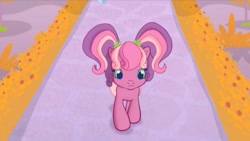 Size: 1267x716 | Tagged: safe, imported from derpibooru, screencap, cheerilee (g3), earth pony, pony, twinkle wish adventure, cute, female, front view, g3, g3.5, green eyes, mare, pigtails, solo, walking