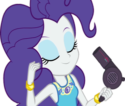 Size: 2963x2520 | Tagged: safe, edit, edited screencap, editor:homersimpson1983, imported from derpibooru, screencap, rarity, human, equestria girls, 2d, background removed, cute, eyes closed, eyeshadow, female, g4, geode of shielding, gold, hair dryer, jewelry, magical geodes, makeup, not a vector, pinkie pie hair, raribetes, rarity peplum dress, simple background, sleeveless, solo, transparent background, wrist cuffs