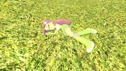 Size: 1920x1080 | Tagged: safe, artist:defeatedgirls, imported from derpibooru, fluttershy, equestria girls, 3d, boots, clothes, gmod, grass, polka dot socks, shoes, skirt, sleeping, socks