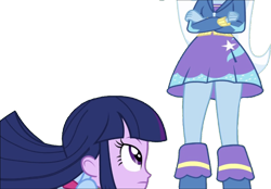 Size: 3616x2520 | Tagged: safe, edit, edited screencap, editor:homersimpson1983, imported from derpibooru, screencap, trixie, twilight sparkle, human, equestria girls, background removed, female, g4, looking up, not a vector, simple background, transparent background