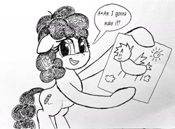 Size: 2013x1492 | Tagged: safe, artist:gorebox, imported from derpibooru, oc, unnamed oc, alicorn, earth pony, concerned, drawing, hat, pen drawing, showing off, traditional art