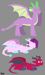 Size: 2800x4600 | Tagged: safe, artist:banquo0, imported from derpibooru, spike, dragon, pony, dragon lord spike, female, g5, gray background, hypnosis, hypnotized, jade (g5), lava (g5), lying down, male, my little pony: make your mark, my little pony: make your mark chapter 6, pointy ponies, simple background