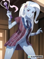 Size: 1024x1360 | Tagged: safe, imported from derpibooru, trixie, equestria girls, ai content, ai generated, clothes, generator:fotor, magic, magic wand, school uniform