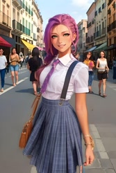 Size: 1024x1536 | Tagged: safe, imported from derpibooru, sunny starscout, human, ai content, ai generated, bag, clothes, g5, generator:fotor, my little pony: a new generation, school uniform