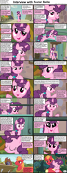 Size: 1282x3304 | Tagged: safe, edit, edited screencap, imported from derpibooru, screencap, big macintosh, sugar belle, earth pony, pony, unicorn, comic:celestia's servant interview, hard to say anything, the big mac question, bedroom eyes, big macintosh is not amused, caption, comic, cs captions, cute, female, g4, image macro, interview, looking at you, male, mare, raised hoof, screencap comic, smiling, stallion, sugarbetes, text, unamused
