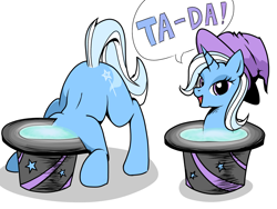 Size: 2048x1536 | Tagged: safe, artist:tstone, imported from derpibooru, trixie, pony, unicorn, clothes, hat, now you're thinking with portals, portal, simple background, solo, ta-da!, trixie's hat, white background