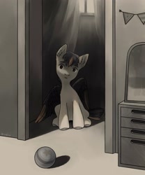 Size: 2500x3000 | Tagged: safe, artist:sivelu, imported from derpibooru, oc, oc only, pegasus, pony, ball, desaturated, male, solo, stallion