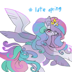 Size: 850x850 | Tagged: safe, artist:cutesykill, imported from derpibooru, princess celestia, alicorn, pony, female, jewelry, looking at you, looking back, looking back at you, lying down, mare, multiple wings, prone, regalia, simple background, solo, white background, wings