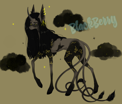 Size: 1400x1200 | Tagged: safe, artist:blackberry907, imported from derpibooru, oc, oc only, pony, unicorn, adoptable, coat markings, constellation, constellation freckles, curved horn, ear fluff, female, freckles, horn, leonine tail, mare, multiple tails, solo, starry eyes, tail, wingding eyes