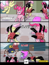 Size: 6000x8000 | Tagged: safe, artist:chedx, imported from derpibooru, fluttershy, pinkie pie, earth pony, pegasus, comic:learning with pibby glitch battles, boxy boo, comic, commission, community related, corrupted, crossover, error, glitch, multiverse, pibby