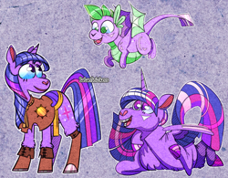 Size: 1614x1260 | Tagged: safe, artist:mrraapeti, imported from derpibooru, spike, twilight sparkle, alicorn, dragon, pony, twilight sparkle (alicorn), winged spike, wings