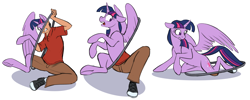 Size: 3483x1400 | Tagged: safe, artist:acesential, deleted from derpibooru, imported from twibooru, twilight sparkle, oc, oc:acesential, alicorn, human, pony, banned from derpibooru, clothes, female, hula hoop of ponification, human to pony, image, jewelry, male, male to female, mare, png, ring, rule 63, simple background, solo, transformation, transformation ring, transformation sequence, transgender transformation, twilight sparkle (alicorn), white background