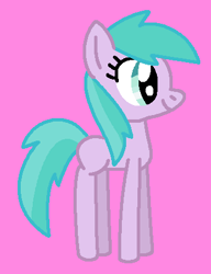 Size: 336x438 | Tagged: safe, artist:katiesworldofponies36, earth pony, pony, series:my little filly: friendship is magic, aura (g4), aurabetes, blank flank, cute, female, filly, g4, ms paint, paint.net, pink background, simple background, smiling, solo