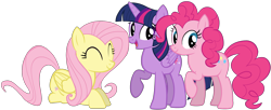 Size: 2532x1036 | Tagged: safe, artist:zslnews, imported from derpibooru, fluttershy, pinkie pie, twilight sparkle, alicorn, earth pony, pegasus, pony, female, simple background, transparent background, twilight sparkle (alicorn), vector