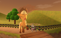 Size: 1920x1200 | Tagged: safe, artist:puzzlshield2, imported from derpibooru, applejack, pony, applebuck season, 3d, crossover, lighting, luigi's mansion, mmd, pulterpup, recreation, render, sunset, super mario 64, super mario bros.