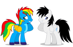 Size: 6500x4163 | Tagged: safe, artist:creedyboy124, imported from derpibooru, oc, oc only, oc:shane park, oc:shield wing, alicorn, pegasus, pony, alicorn oc, colored wings, gay, horn, male, multicolored hair, multicolored wings, oc x oc, pegasus oc, shipping, simple background, stallion, transparent background, wings