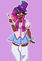 Size: 2100x3000 | Tagged: safe, artist:mylittleyuri, imported from derpibooru, human, clothes, commissioner:briarlight, cornrows, cute, dark skin, g5, horn, horned humanization, humanized, lipstick, magic wand, magician, magician outfit, misty brightdawn, mistybetes, skirt, socks, solo, stockings, thigh highs