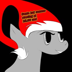 Size: 1100x1100 | Tagged: safe, artist:katietheluna, imported from derpibooru, oc, oc only, earth pony, original species, pony, advertisement, artists:therealenkah, black background, christmas, commission, commission info, commission open, g4, hat, holiday, santa hat, simple background, solo, your character here