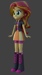 Size: 1080x1920 | Tagged: safe, artist:palmman529, imported from derpibooru, sunset shimmer, human, equestria girls, 3d, boots, clothes, clothes swap, g4, rainbow dash's boots, rainbow dash's clothes, rainbow dash's skirt, rainbow dash's socks, recolor, shoes, socks, solo, striped socks