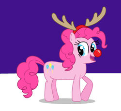 Size: 1136x1044 | Tagged: safe, artist:adrianmacha20005, imported from derpibooru, pinkie pie, earth pony, pony, antlers, fake antlers, female, happy, red nose, rudolph nose, rudolph the red nosed reindeer, smiling, solo