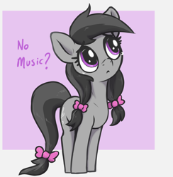 Size: 2000x2050 | Tagged: safe, artist:t72b, imported from derpibooru, symphonia melody, earth pony, pony, bow, cute, female, hair bow, high res, looking up, mare, meme, no bitches?, not octavia, passepartout, simple background, solo, symphonibetes, teary eyes
