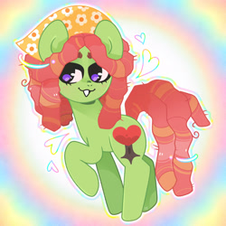 Size: 1600x1600 | Tagged: safe, artist:vivian reed, imported from derpibooru, tree hugger, earth pony, pony, dreadlocks, female, heart, mare, rainbow background, smiling, solo
