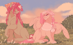 Size: 5107x3120 | Tagged: safe, artist:glorymoon, imported from derpibooru, fluttershy, tree hugger, earth pony, pegasus, pony, duo