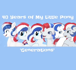 Size: 1188x1096 | Tagged: safe, imported from derpibooru, oc, oc:britannia (uk ponycon), earth pony, pony, 40th anniversary, g1, g2, g3, g4, g5, generation leap, mascot, nation ponies, ponified, style comparison, uk ponycon, united kingdom