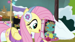 Size: 1920x1080 | Tagged: safe, edit, edited screencap, imported from derpibooru, screencap, sound edit, applejack, fluttershy, holly the hearths warmer doll, earth pony, pegasus, pony, best gift ever, animated, applejack's hat, cowboy hat, dalek, doctor who, doll, duo, exterminate, female, hat, hoof hold, i love being an expensive toy, mare, mouth hold, pull string, sound, this ended in death, toy, webm