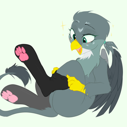 Size: 2000x2000 | Tagged: safe, artist:thieftea, imported from derpibooru, gabby, griffon, clothes, paw pads, socks, solo, stockings, thigh highs, wings