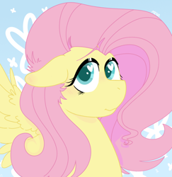 Size: 958x987 | Tagged: safe, artist:dsstoner, imported from derpibooru, fluttershy, pegasus, pony, blushing, bust, female, floppy ears, heart, heart eyes, looking at you, mare, portrait, smiling, smiling at you, solo, spread wings, three quarter view, wingding eyes, wings