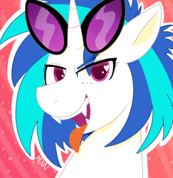 Size: 958x987 | Tagged: safe, artist:dsstoner, imported from derpibooru, dj pon-3, vinyl scratch, pony, undead, unicorn, vampire, vampony, bust, fangs, female, heart, heart eyes, mare, portrait, solo, sunglasses, tongue out, vinyl the vampire, wingding eyes