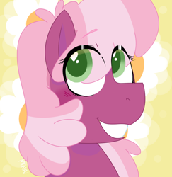 Size: 958x987 | Tagged: safe, artist:dsstoner, imported from derpibooru, cheerilee, earth pony, pony, blushing, bust, female, flower, heart, heart eyes, mare, portrait, smiling, solo, wingding eyes