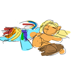 Size: 2200x2000 | Tagged: safe, artist:snowzaaah, imported from derpibooru, applejack, rainbow dash, pony, appledash, duo, female, lesbian, lying down, shipping, simple background, sketch, white background