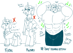 Size: 1760x1290 | Tagged: safe, artist:dsstoner, imported from derpibooru, fancypants, human, pony, semi-anthro, unicorn, abs, annoyed, bipedal, buff, chart, flexing, humanized, joke, male, male nipples, meme, muscles, muscular male, nipples, nudity, stallion, standing, swole, vulgar