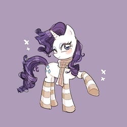 Size: 646x646 | Tagged: safe, artist:rbap, imported from derpibooru, rarity, pony, unicorn, blushing, clothes, looking at you, one eye closed, scarf, simple background, smiling, socks, solo, sparkles, striped socks, wink