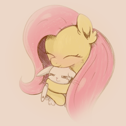 Size: 1000x1000 | Tagged: safe, artist:candy meow, imported from derpibooru, angel bunny, fluttershy, pegasus, pony, rabbit, ^^, angelbetes, animal, blushing, cute, duo, ear fluff, eyes closed, female, floppy ears, grumpy, hug, hug from behind, male, mare, shyabetes, simple background