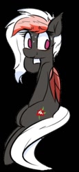 Size: 403x878 | Tagged: safe, artist:pinkberry, imported from derpibooru, oc, oc only, oc:amaryllis, bat pony, pony, bat pony oc, black background, doodle, female, grin, lowres, nervous, nervous grin, simple background, smiling, solo