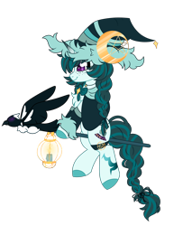 Size: 3148x3868 | Tagged: safe, artist:crazysketch101, imported from derpibooru, oc, oc only, oc:hannah, pony, unicorn, braid, braided tail, flying, hat, lantern, simple background, solo, tail, transparent background, witch, witch hat