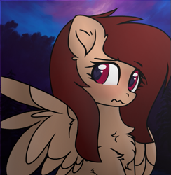 Size: 663x679 | Tagged: safe, artist:hiverro, imported from derpibooru, oc, oc only, oc:hiverro, pegasus, pony, chest fluff, embarrassed, heart, in love, looking at someone, night, pegasus oc, photo, sad, solo, twilight (astronomy)