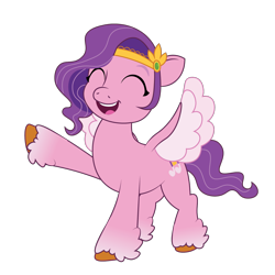 Size: 1200x1200 | Tagged: safe, artist:prixy05, imported from derpibooru, pipp petals, pegasus, pony, adorapipp, cute, eyes closed, female, g5, happy, jewelry, mare, open mouth, open smile, simple background, smiling, solo, spread wings, tiara, transparent background, unshorn fetlocks, vector, wings