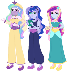 Size: 647x690 | Tagged: safe, artist:elsie1234, imported from derpibooru, princess cadance, princess celestia, princess luna, human, equestria girls, arabian, base used, belly dancer, belly dancer outfit, clothes, dean cadance, dress, female, principal celestia, simple background, trio, trio female, veil, vice principal luna, white background