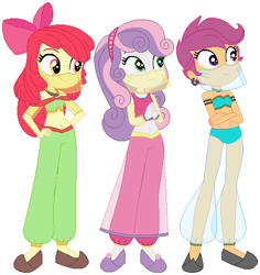 Size: 454x481 | Tagged: safe, artist:elsie1234, imported from derpibooru, apple bloom, scootaloo, sweetie belle, human, equestria girls, arabian, base used, belly button, belly dancer, belly dancer outfit, clothes, cutie mark crusaders, dress, female, simple background, trio, trio female, veil, white background