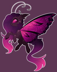 Size: 4048x5064 | Tagged: safe, artist:crazysketch101, imported from derpibooru, oc, oc only, butterfly, changeling, insect, pony, ear fluff, purple background, purple changeling, simple background, solo