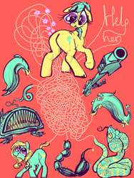 Size: 3000x4000 | Tagged: safe, artist:ja0822ck, imported from derpibooru, oc, oc only, angler fish, fish, pony, snake, barrett m82, female, mare, ponified, puzzle, scorpion tail, tail